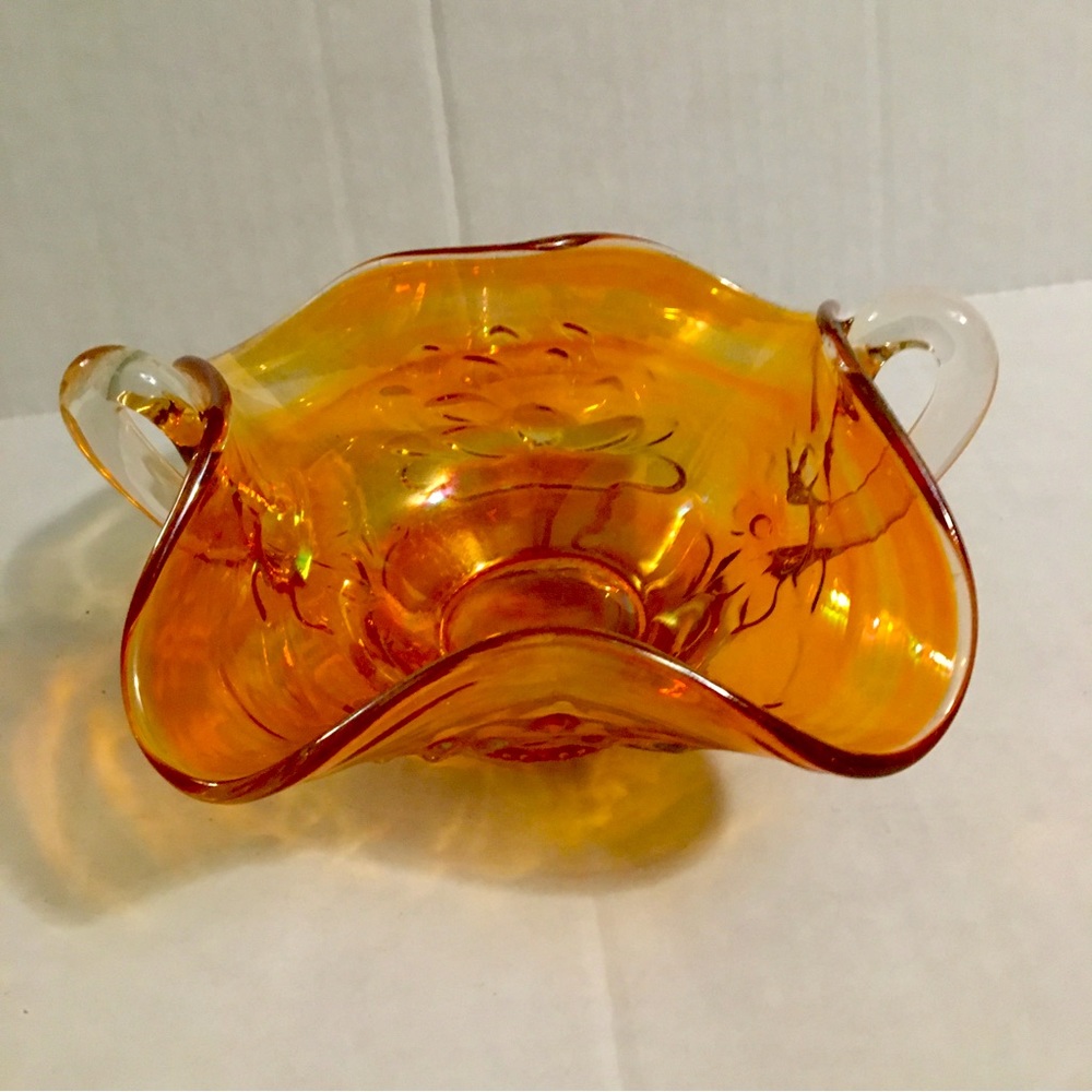 Early Hand Shaped 8” Hat Top Style Carnival Glass Candle/Candy Dish